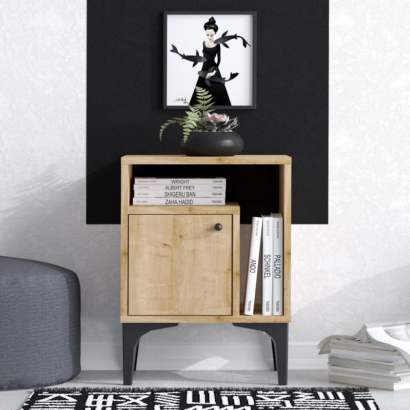Casa si Gradina - Mobilier - Comode si corpuri - Noptiere - Noptiera, Hanah Home, pal melaminat, nuc si negru, 40x35x55 cm - Infinity.ro