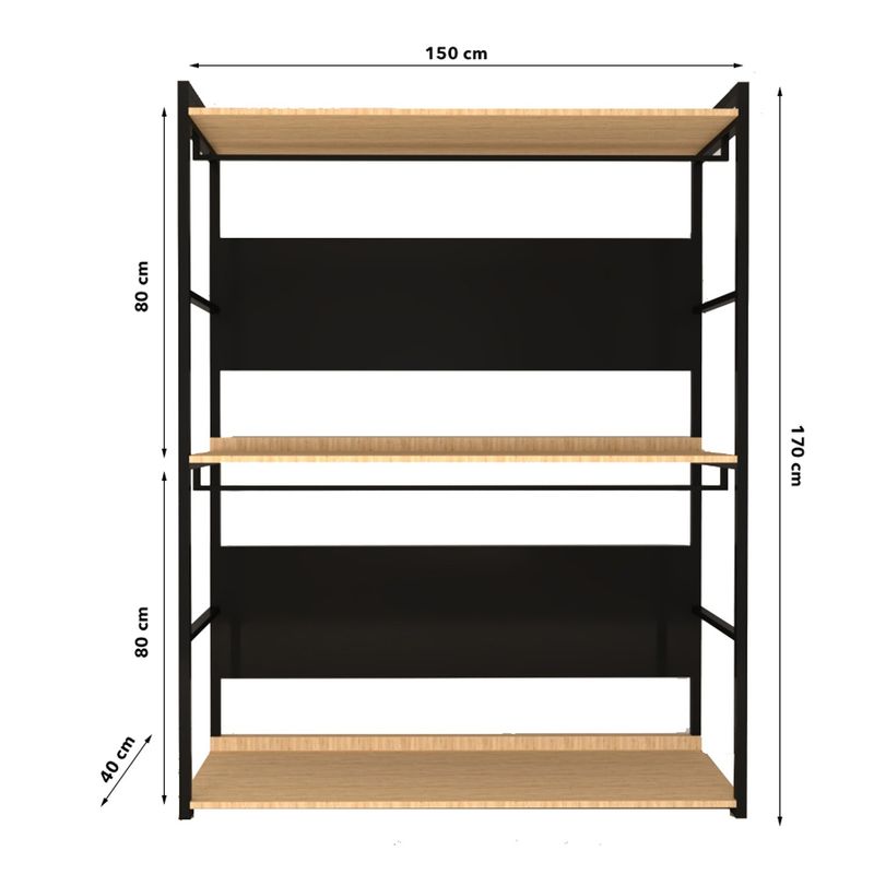 Casa si Gradina - Mobilier - Organizare si depozitare - Umerase si valeti - Suport haine, Hanah Home, pal melaminat, stejar si negru, 160x40x170 cm - Infinity.ro