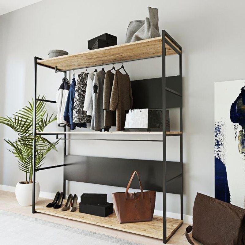 Casa si Gradina - Mobilier - Organizare si depozitare - Umerase si valeti - Suport haine, Hanah Home, pal melaminat, stejar si negru, 160x40x170 cm - Infinity.ro
