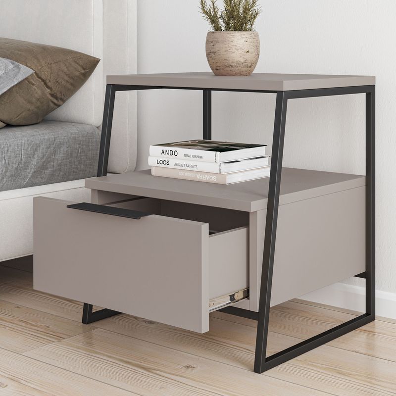 Casa si Gradina - Mobilier - Comode si corpuri - Noptiere - Noptiera, Hanah Home, pal melaminat, mocha deschis si negru, 45x41x50 cm - Infinity.ro