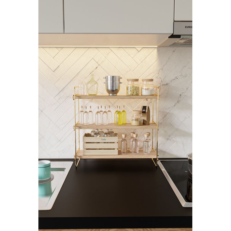 Casa si Gradina - Mobilier - Mobilier baie - Etajere baie - Etajera baie, Hanah Home, lemn masiv, auriu maro, 45x16x40 cm - Infinity.ro