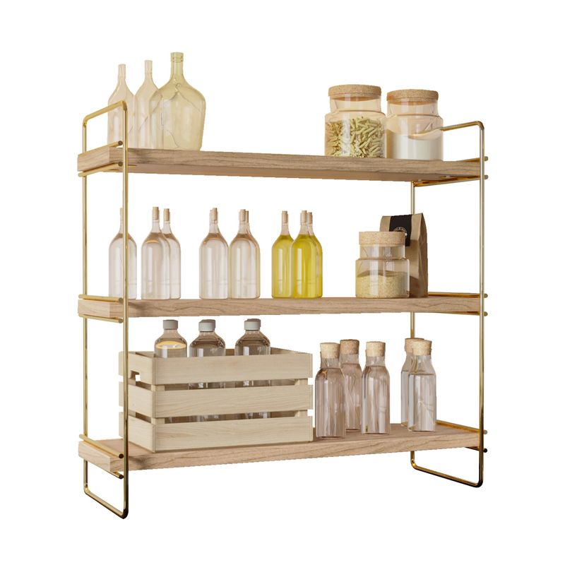 Casa si Gradina - Mobilier - Mobilier baie - Etajere baie - Etajera baie, Hanah Home, lemn masiv, auriu maro, 45x16x40 cm - Infinity.ro