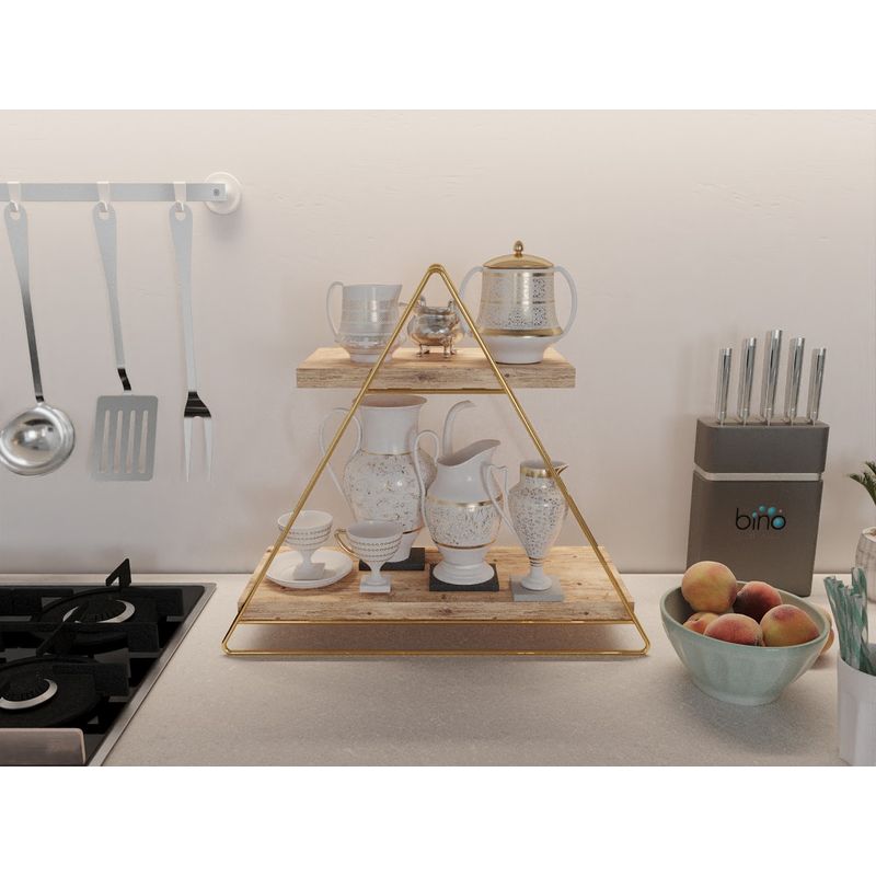 Casa si Gradina - Mobilier - Mobilier baie - Etajere baie - Etajera de baie, Hanah Home, lemn masiv, auriu maro, 38x16x42 cm - Infinity.ro