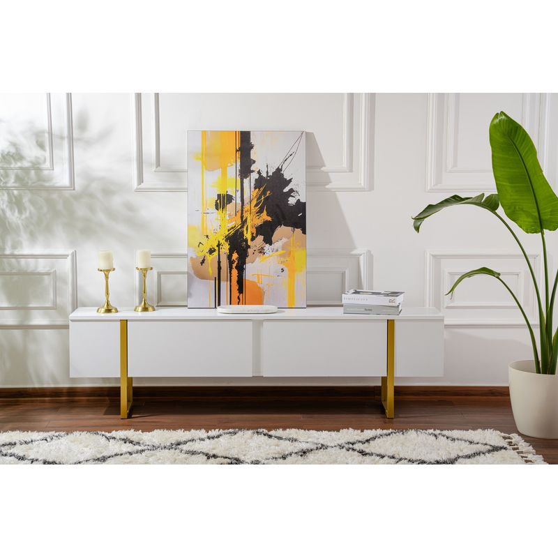 Casa si Gradina - Mobilier - Comode si corpuri - Comode - Comoda tv, Hanah Home, pal melaminat, alb auriu, 180x50x29.5 cm - Infinity.ro