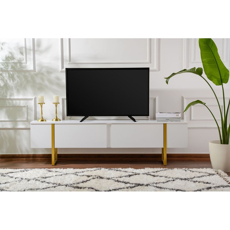 Casa si Gradina - Mobilier - Comode si corpuri - Comode - Comoda tv, Hanah Home, pal melaminat, alb auriu, 180x50x29.5 cm - Infinity.ro