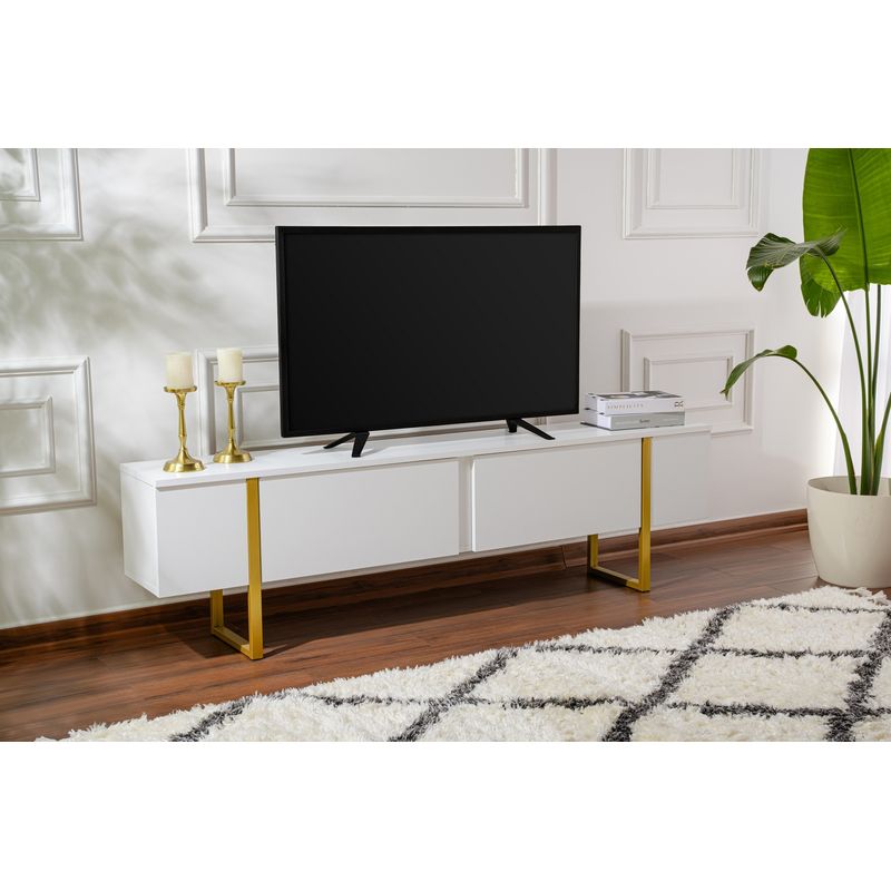 Casa si Gradina - Mobilier - Comode si corpuri - Comode - Comoda tv, Hanah Home, pal melaminat, alb auriu, 180x50x29.5 cm - Infinity.ro