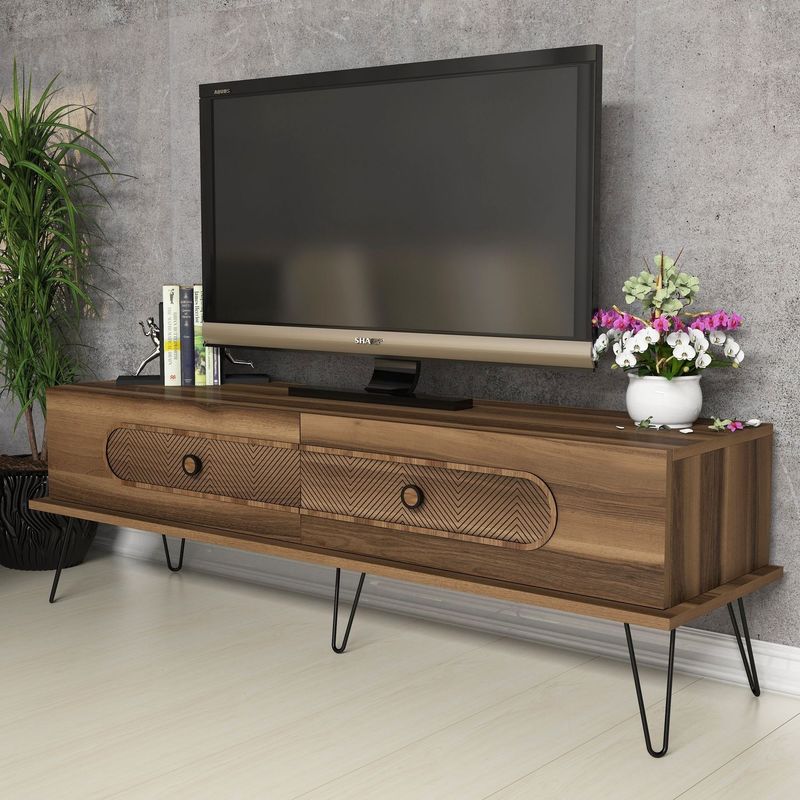 Casa si Gradina - Mobilier - Comode si corpuri - Comode - Comoda tv, Hanah Home, pal melaminat, nuc, 145x45x40 cm - Infinity.ro