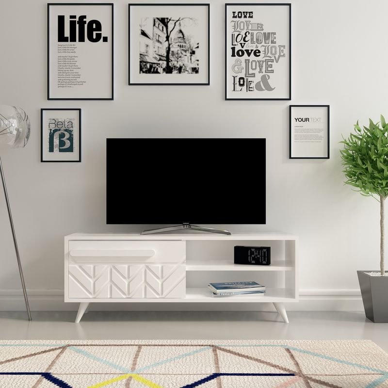 Casa si Gradina - Mobilier - Comode si corpuri - Comode - Comoda tv, Hanah Home, pal melaminat, alb, 120x43.7x29.5 cm - Infinity.ro