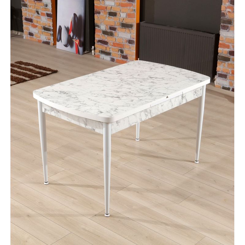 Casa si Gradina - Mobilier - Mese si birouri - Mese bucatarie si dining - Masa extensibila de dining, Hanah Home, panou de particule cu melamina, alb gri, 132x79x76,5 cm - Infinity.ro