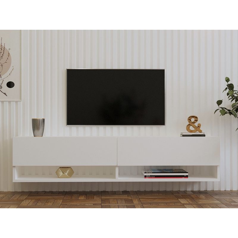 Casa si Gradina - Mobilier - Comode si corpuri - Comode - Comoda tv, Hanah Home, pal melaminat, alb, 141x31x30 cm - Infinity.ro