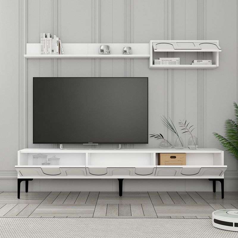 Casa si Gradina - Mobilier - Comode si corpuri - Comode - Comoda tv, Hanah Home, pal melaminat, alb negru, 180x42x35 cm - Infinity.ro