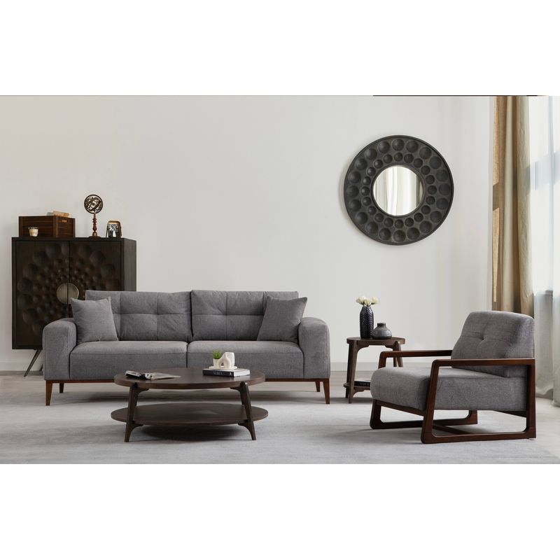 Casa si Gradina - Mobilier - Canapele si coltare - Canapele - Canapea extensibila 3 locuri, Hanah Home, lemn fag si PAL, gri deschis, 225x92x75 cm - Infinity.ro