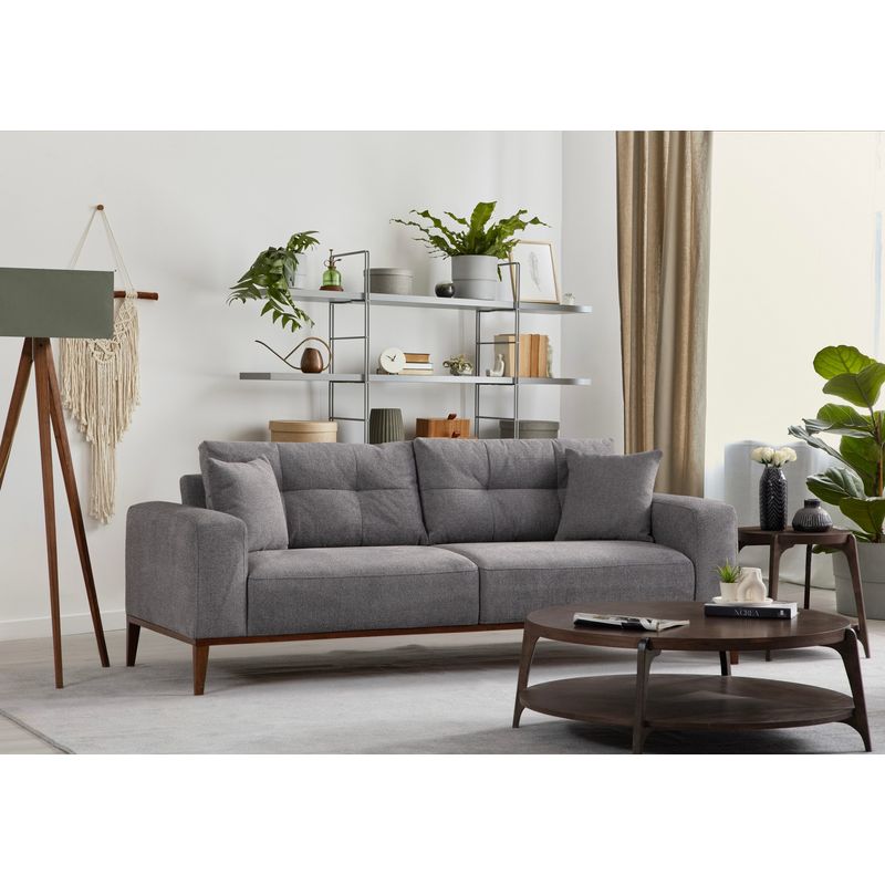 Casa si Gradina - Mobilier - Canapele si coltare - Canapele - Canapea extensibila 3 locuri, Hanah Home, lemn fag si PAL, gri deschis, 225x92x75 cm - Infinity.ro