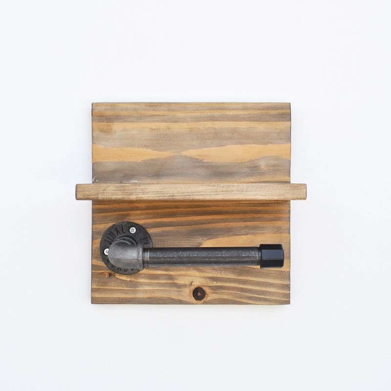 Casa si Gradina - Sanitare - Suporturi si accesorii baie - Suporturi baie - Carlig pentru tevi, Hanah Home, lemn de molid si metal, nuc si negru, 30x14x12 cm - Infinity.ro