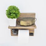 Casa si Gradina - Sanitare - Suporturi si accesorii baie - Suporturi baie - Carlig pentru tevi, Hanah Home, lemn de molid si metal, nuc si negru, 30x14x12 cm - Infinity.ro