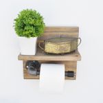 Casa si Gradina - Sanitare - Suporturi si accesorii baie - Suporturi baie - Carlig pentru tevi, Hanah Home, lemn de molid si metal, nuc si negru, 30x14x12 cm - Infinity.ro