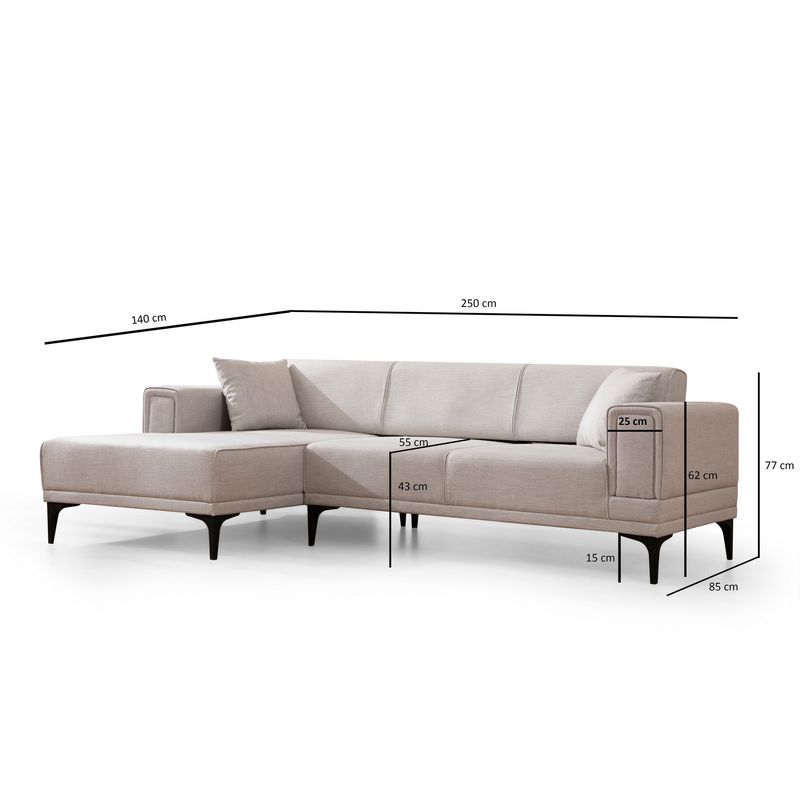Casa si Gradina - Mobilier - Canapele si coltare - Coltare - Coltar extensibil, Hanah Home, lemn fag si pal, ecru, 140x250 cm - Infinity.ro