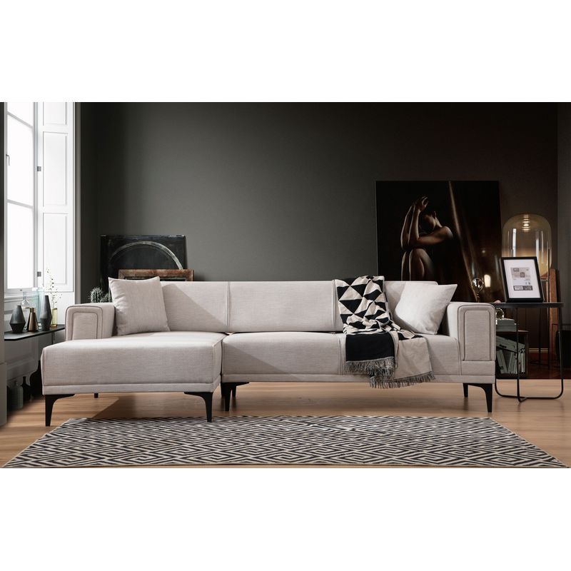 Casa si Gradina - Mobilier - Canapele si coltare - Coltare - Coltar extensibil, Hanah Home, lemn fag si pal, ecru, 140x250 cm - Infinity.ro