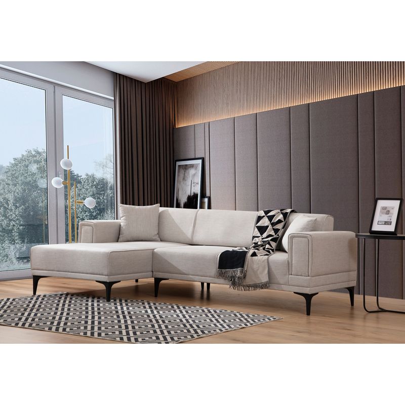 Casa si Gradina - Mobilier - Canapele si coltare - Coltare - Coltar extensibil, Hanah Home, lemn fag si pal, ecru, 140x250 cm - Infinity.ro