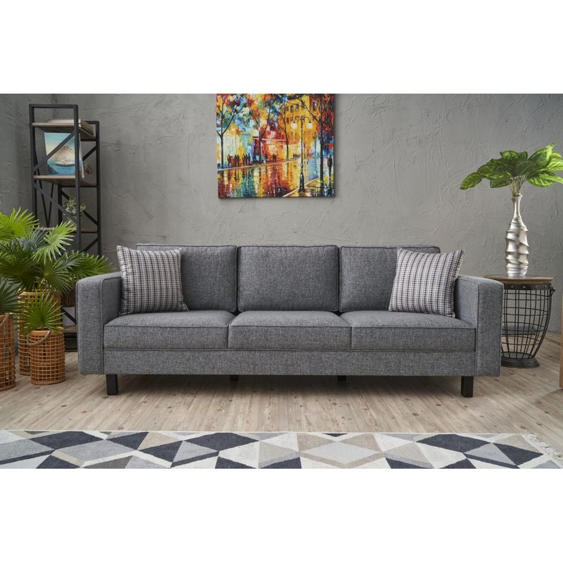 Casa si Gradina - Mobilier - Canapele si coltare - Canapele - Canapea 3 locuri, Hanah Home, lemn de fag, poliester si in, gri, 222x83x91 cm - Infinity.ro