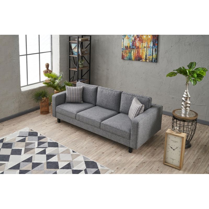 Casa si Gradina - Mobilier - Canapele si coltare - Canapele - Canapea 3 locuri, Hanah Home, lemn de fag, poliester si in, gri, 222x83x91 cm - Infinity.ro
