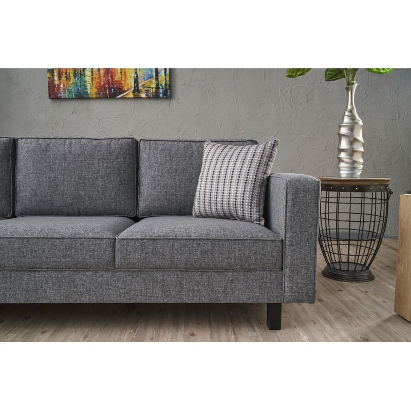 Casa si Gradina - Mobilier - Canapele si coltare - Canapele - Canapea 3 locuri, Hanah Home, lemn de fag, poliester si in, gri, 222x83x91 cm - Infinity.ro