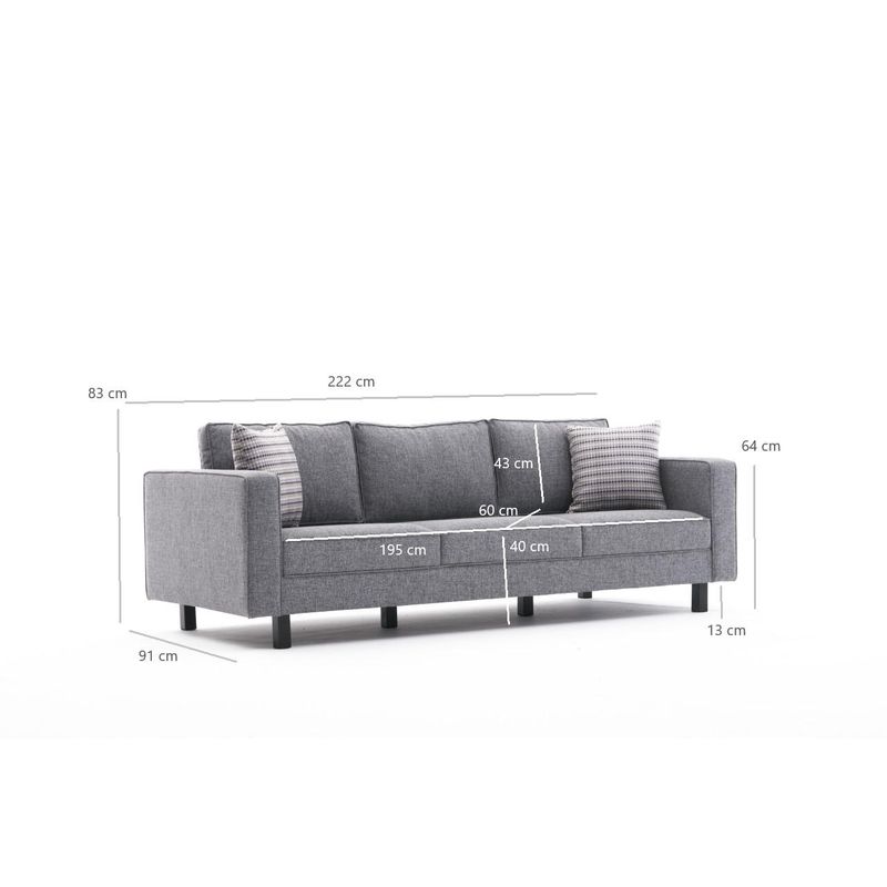 Casa si Gradina - Mobilier - Canapele si coltare - Canapele - Canapea 3 locuri, Hanah Home, lemn de fag, poliester si in, gri, 222x83x91 cm - Infinity.ro