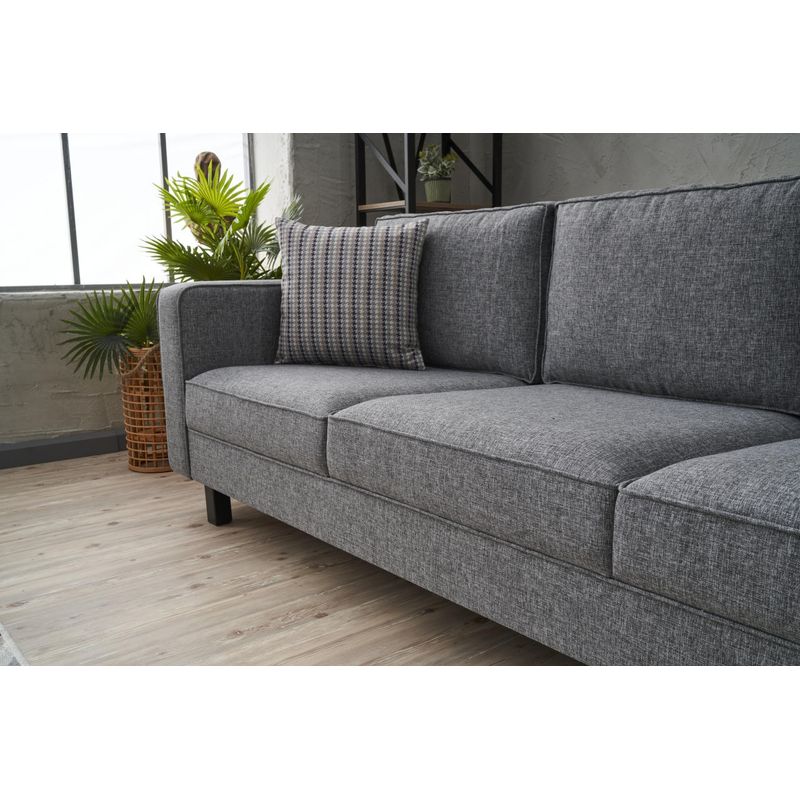 Casa si Gradina - Mobilier - Canapele si coltare - Canapele - Canapea 3 locuri, Hanah Home, lemn de fag, poliester si in, gri, 222x83x91 cm - Infinity.ro