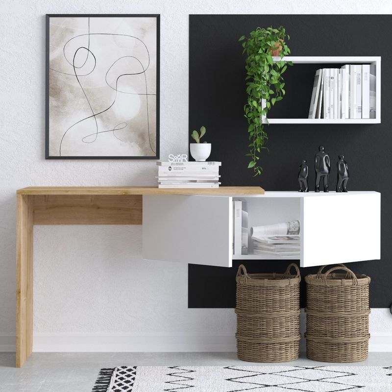 Casa si Gradina - Mobilier - Mese si birouri - Birouri - Birou de studiu, Hanah Home, pal melaminat, alb stejar, 145x74x45 cm - Infinity.ro