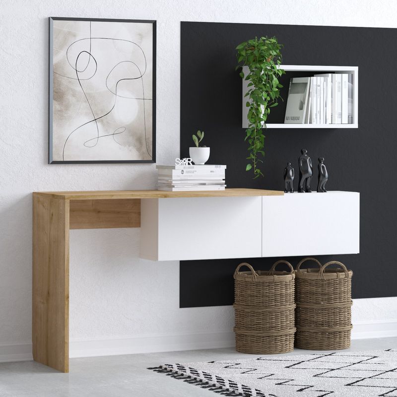 Casa si Gradina - Mobilier - Mese si birouri - Birouri - Birou de studiu, Hanah Home, pal melaminat, alb stejar, 145x74x45 cm - Infinity.ro