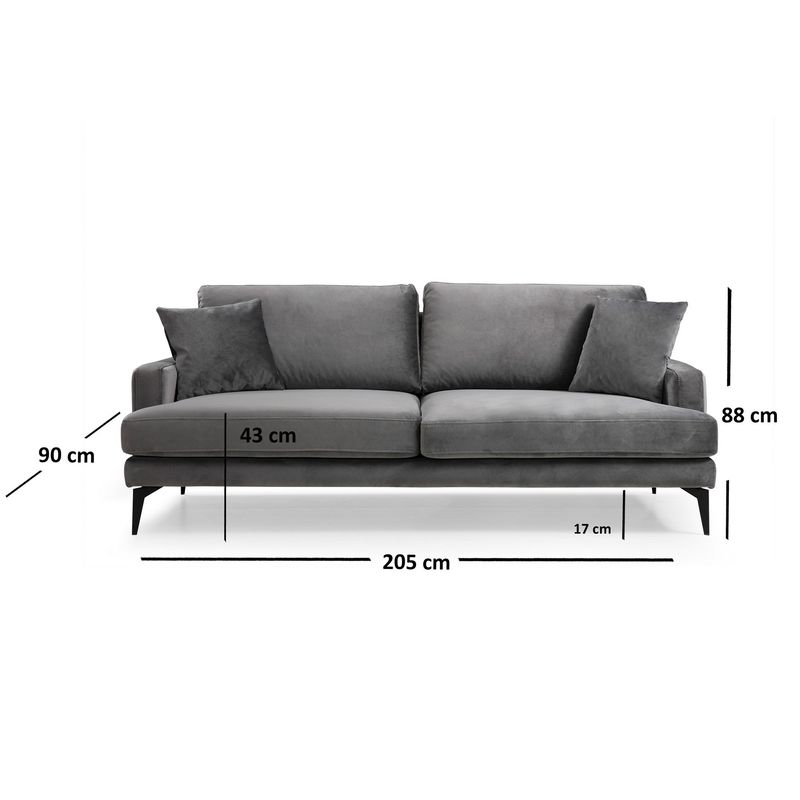 Casa si Gradina - Mobilier - Canapele si coltare - Canapele - Canapea 3 locuri, Hanah Home, lemn fag si pal, gri, 205x90x88 cm - Infinity.ro