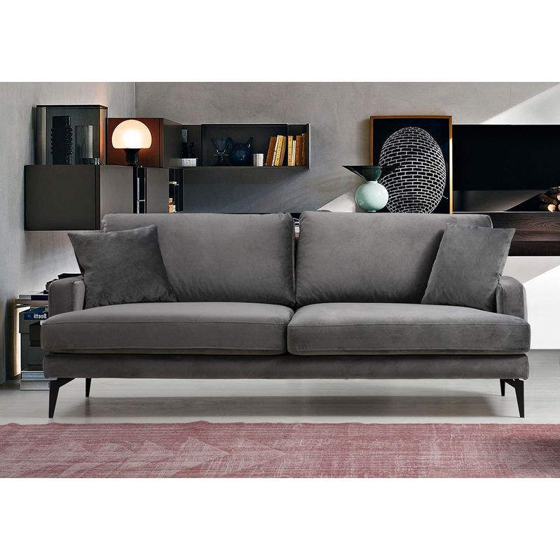 Casa si Gradina - Mobilier - Canapele si coltare - Canapele - Canapea 3 locuri, Hanah Home, lemn fag si pal, gri, 205x90x88 cm - Infinity.ro