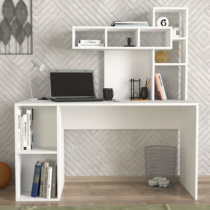 Casa si Gradina - Mobilier - Mese si birouri - Birouri - Birou de studiu, Hanah Home, pal melaminat, alb, 140x60x153.8 cm - Infinity.ro