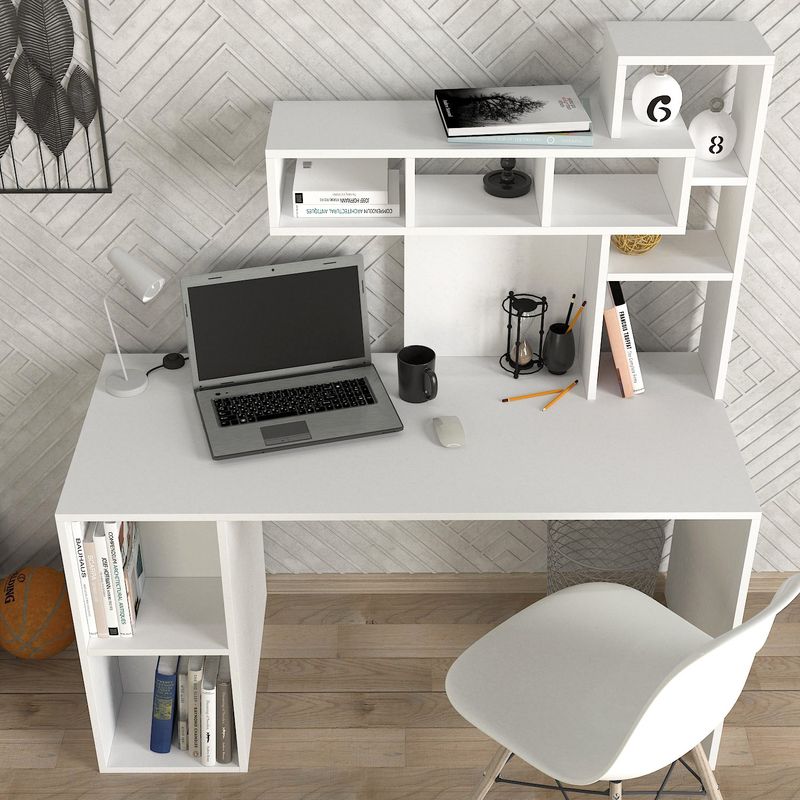 Casa si Gradina - Mobilier - Mese si birouri - Birouri - Birou de studiu, Hanah Home, pal melaminat, alb, 140x60x153.8 cm - Infinity.ro