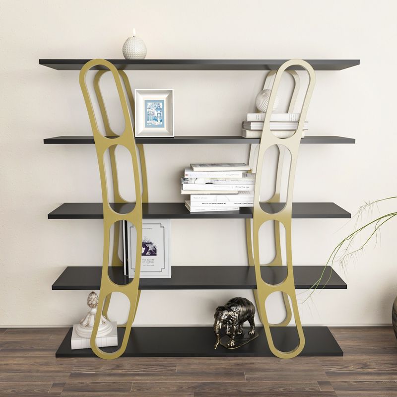 Casa si Gradina - Mobilier - Biblioteci si rafturi - Biblioteci - Biblioteca, Hanah Home, pal melaminat, negru si auriu, 120x25x120 cm - Infinity.ro