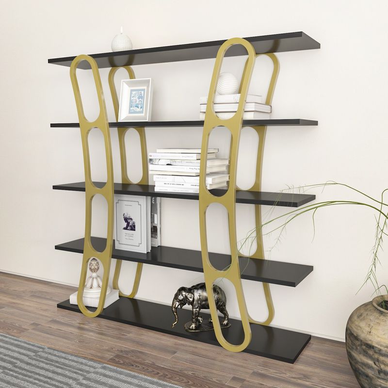 Casa si Gradina - Mobilier - Biblioteci si rafturi - Biblioteci - Biblioteca, Hanah Home, pal melaminat, negru si auriu, 120x25x120 cm - Infinity.ro