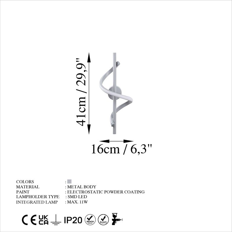 Casa si Gradina - Corpuri si surse de iluminat - Plafoniere, aplice si spoturi - Aplica de perete, Opviq, metal, gri, 16x25x41 cm, led 11w 3000k - Infinity.ro