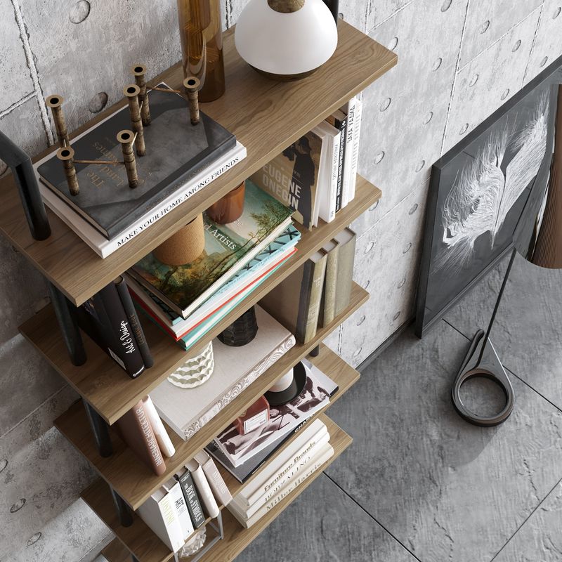Casa si Gradina - Mobilier - Biblioteci si rafturi - Biblioteci - Biblioteca, Hanah Home, pal melaminat, nuc si negru, 60x22x174 cm, 541HDL1306 - Infinity.ro