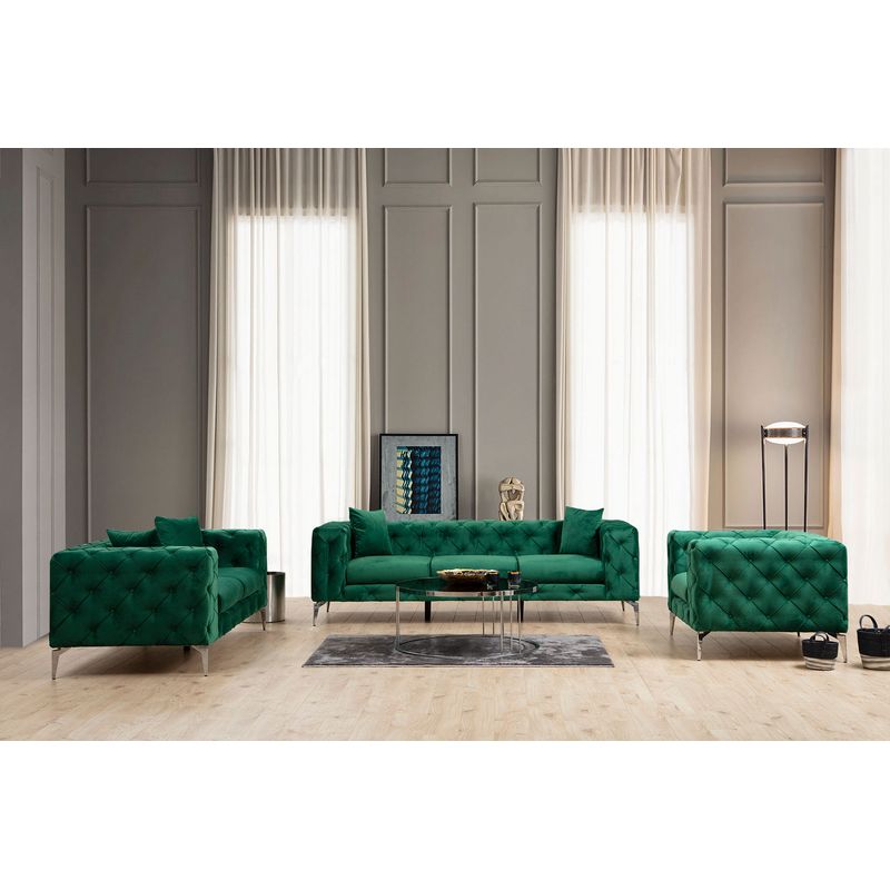 Casa si Gradina - Mobilier - Canapele si coltare - Canapele - Canapea 3 locuri, Hanah Home, lemn fag si pal, verde, 237x90x70 cm - Infinity.ro