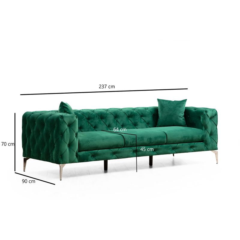 Casa si Gradina - Mobilier - Canapele si coltare - Canapele - Canapea 3 locuri, Hanah Home, lemn fag si pal, verde, 237x90x70 cm - Infinity.ro