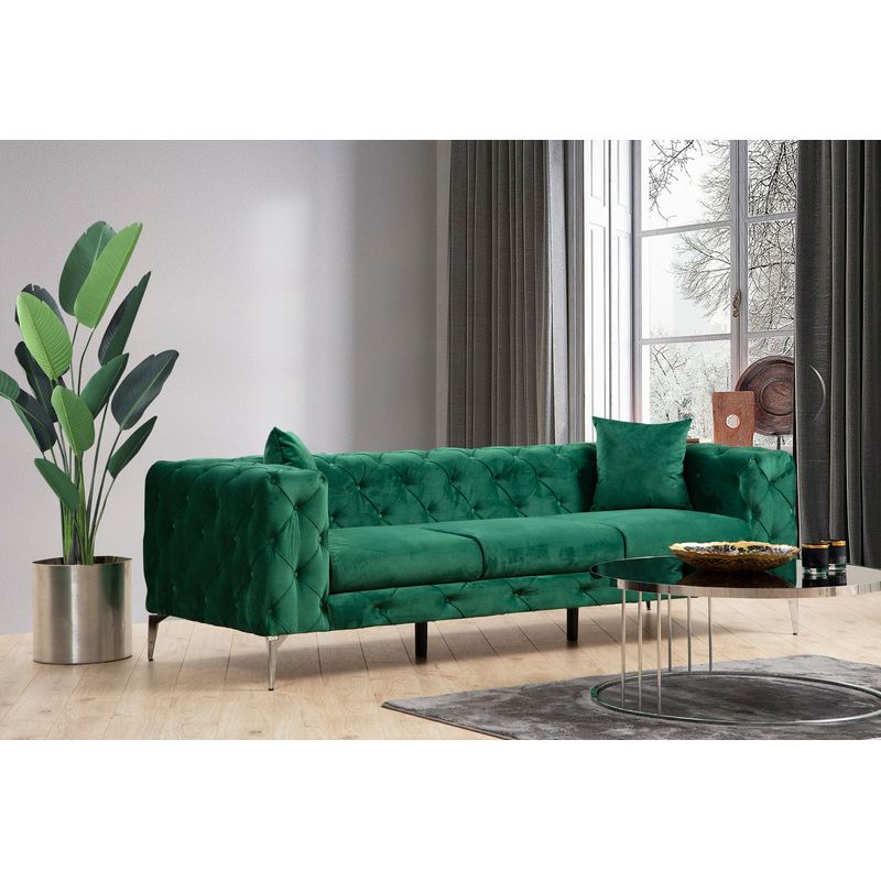 Casa si Gradina - Mobilier - Canapele si coltare - Canapele - Canapea 3 locuri, Hanah Home, lemn fag si pal, verde, 237x90x70 cm - Infinity.ro