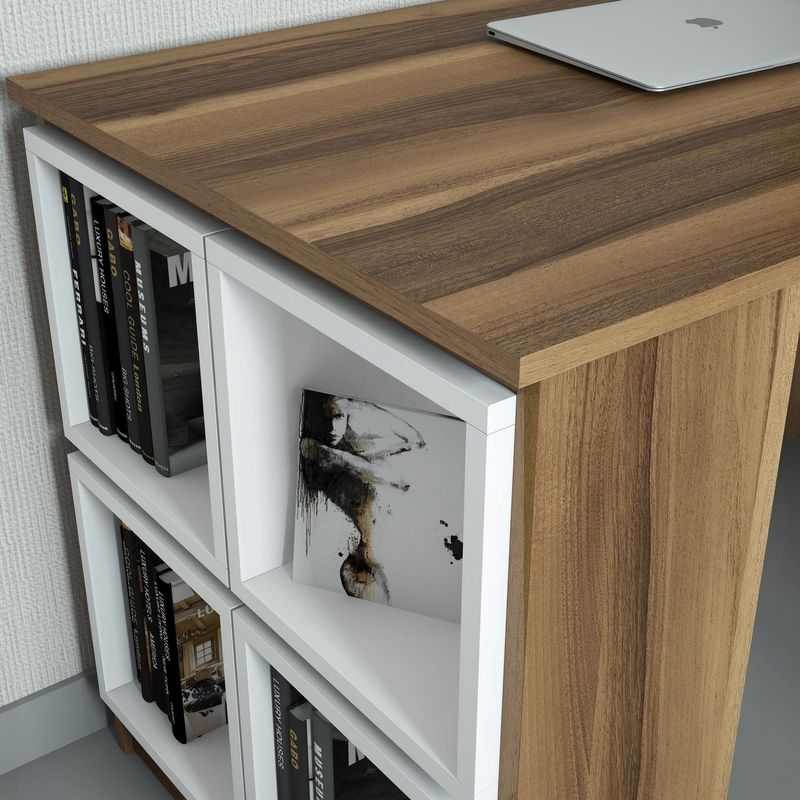 Casa si Gradina - Mobilier - Mese si birouri - Birouri - Birou de studiu, Hanah Home, pal melaminat, nuc si alb, 120x65x75 cm - Infinity.ro