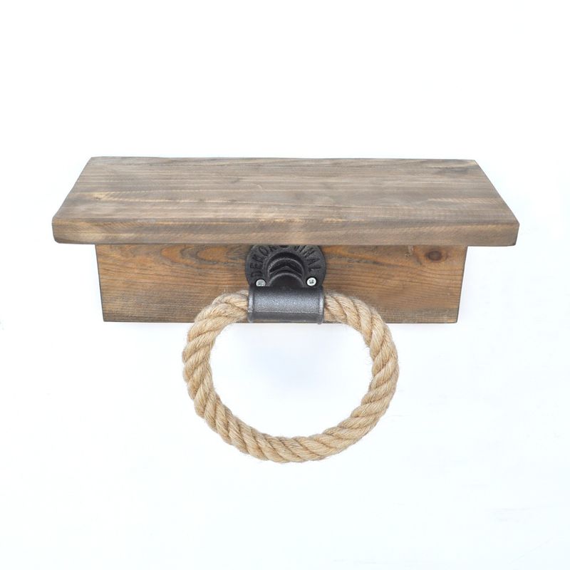 Casa si Gradina - Sanitare - Suporturi si accesorii baie - Suporturi baie - Carlig de perete, Hanah Home, lemn de molid si franghie, nuc, 30x14x12 cm - Infinity.ro