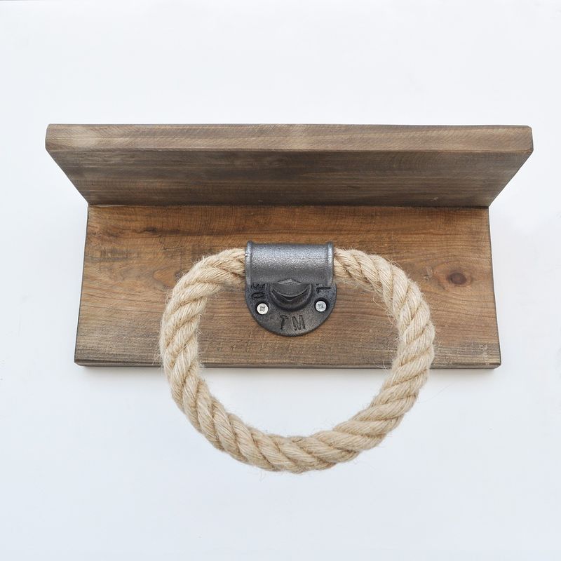 Casa si Gradina - Sanitare - Suporturi si accesorii baie - Suporturi baie - Carlig de perete, Hanah Home, lemn de molid si franghie, nuc, 30x14x12 cm - Infinity.ro