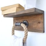 Casa si Gradina - Sanitare - Suporturi si accesorii baie - Suporturi baie - Carlig de perete, Hanah Home, lemn de molid si franghie, nuc, 30x14x12 cm - Infinity.ro