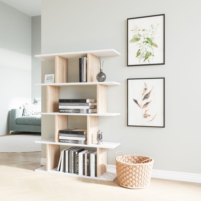 Casa si Gradina - Mobilier - Biblioteci si rafturi - Biblioteci - Biblioteca, Hanah Home, pal melaminat, alb stejar, 90x25x127.4 cm - Infinity.ro