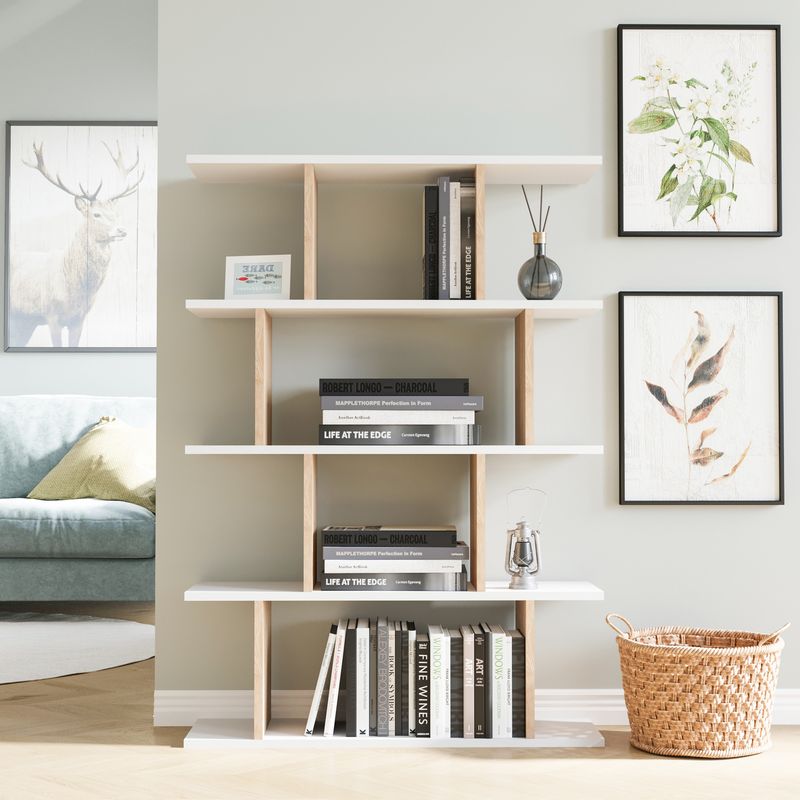 Casa si Gradina - Mobilier - Biblioteci si rafturi - Biblioteci - Biblioteca, Hanah Home, pal melaminat, alb stejar, 90x25x127.4 cm - Infinity.ro