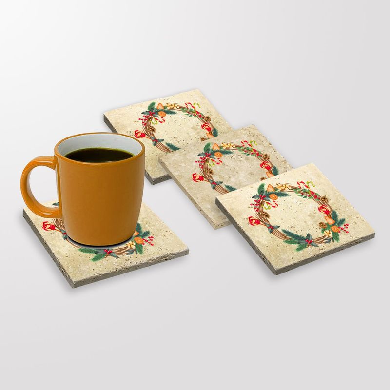 Casa si Gradina - Bucatarie si vesela - Accesorii bar - Suporturi bauturi - Suport pahare, Hermia, piatra naturala, multicolor, 10x10x1 cm, set 4 bucati, 366TYR1206 - Infinity.ro