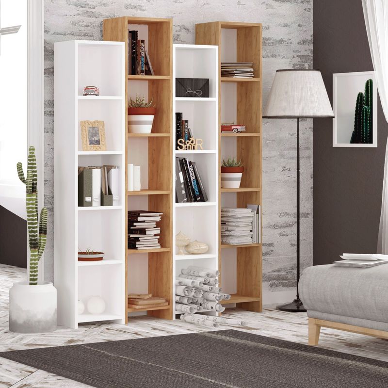 Casa si Gradina - Mobilier - Biblioteci si rafturi - Biblioteci - Biblioteca, Hanah Home, pal melaminat, stejar alb, 134.4x180x25 cm - Infinity.ro