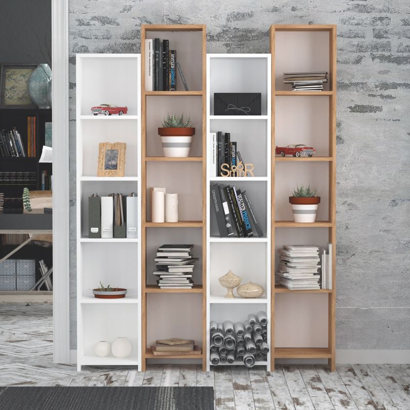 Casa si Gradina - Mobilier - Biblioteci si rafturi - Biblioteci - Biblioteca, Hanah Home, pal melaminat, stejar alb, 134.4x180x25 cm - Infinity.ro